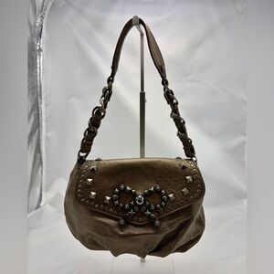 Moschino Vintage Bow Gunmetal Leather Studded Leather Shoulder Bag